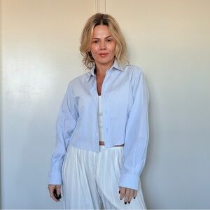 Almina Concept Cropped Long Sleeve Blue Stripes